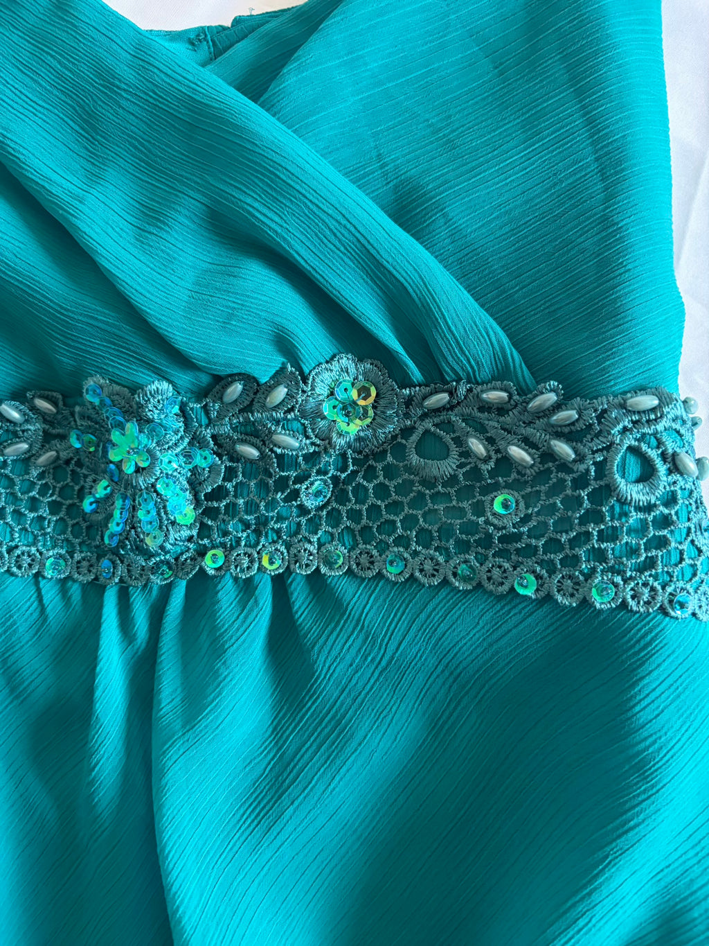 Vintage Y2K Teal Cami with Embellished Underbust Detail with Beads and Sequins