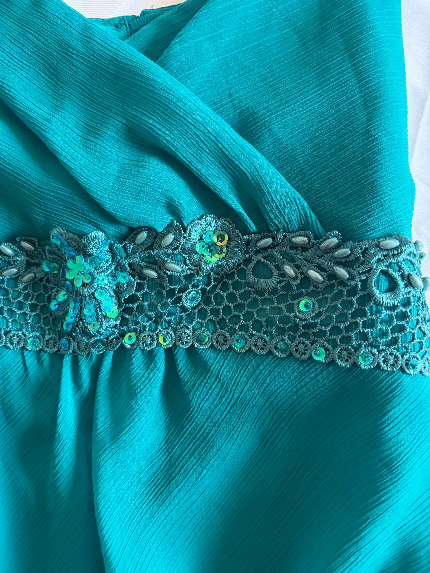 Vintage Y2K Teal Cami with Embellished Underbust Detail with Beads and Sequins