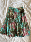 Vintage 1990s Blue Floral Graphic Micromesh Midi Skirt with Mermaid Hem
