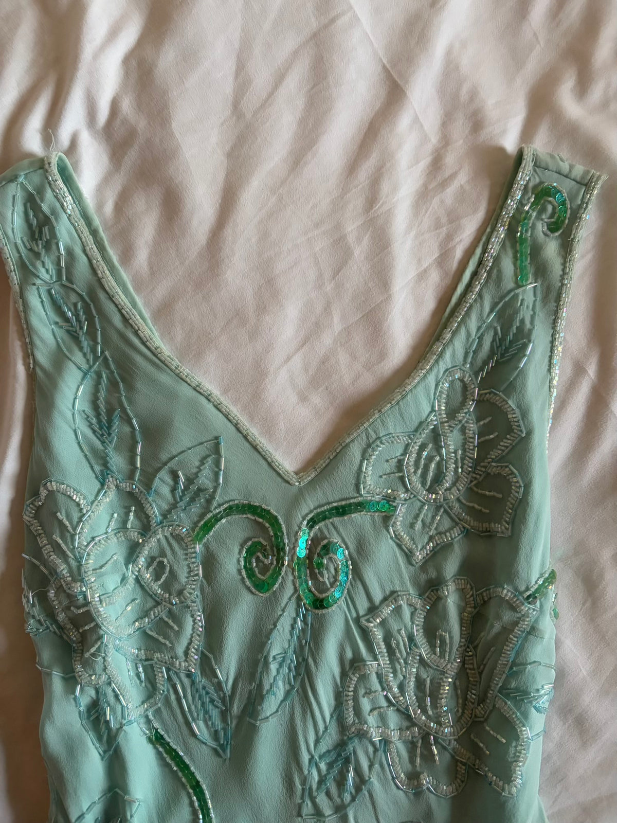 Vintage 2000s Silk Turquoise Heavily Beaded and Sequin Blouse