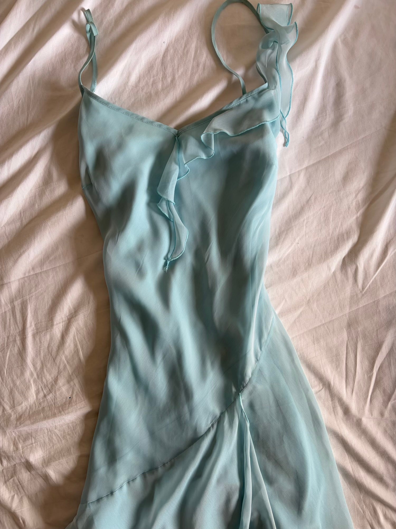 Vintage Y2K Baby Blue Mermaid Hem Fairy Dress with Ruffle Detail
