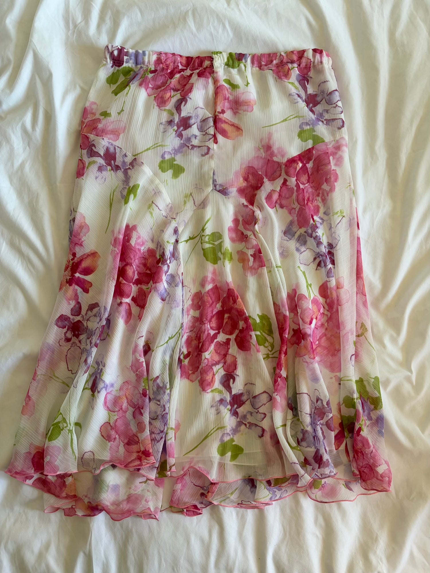 Vintage 1990s Italian cream romantic midi skirt with pastel florals