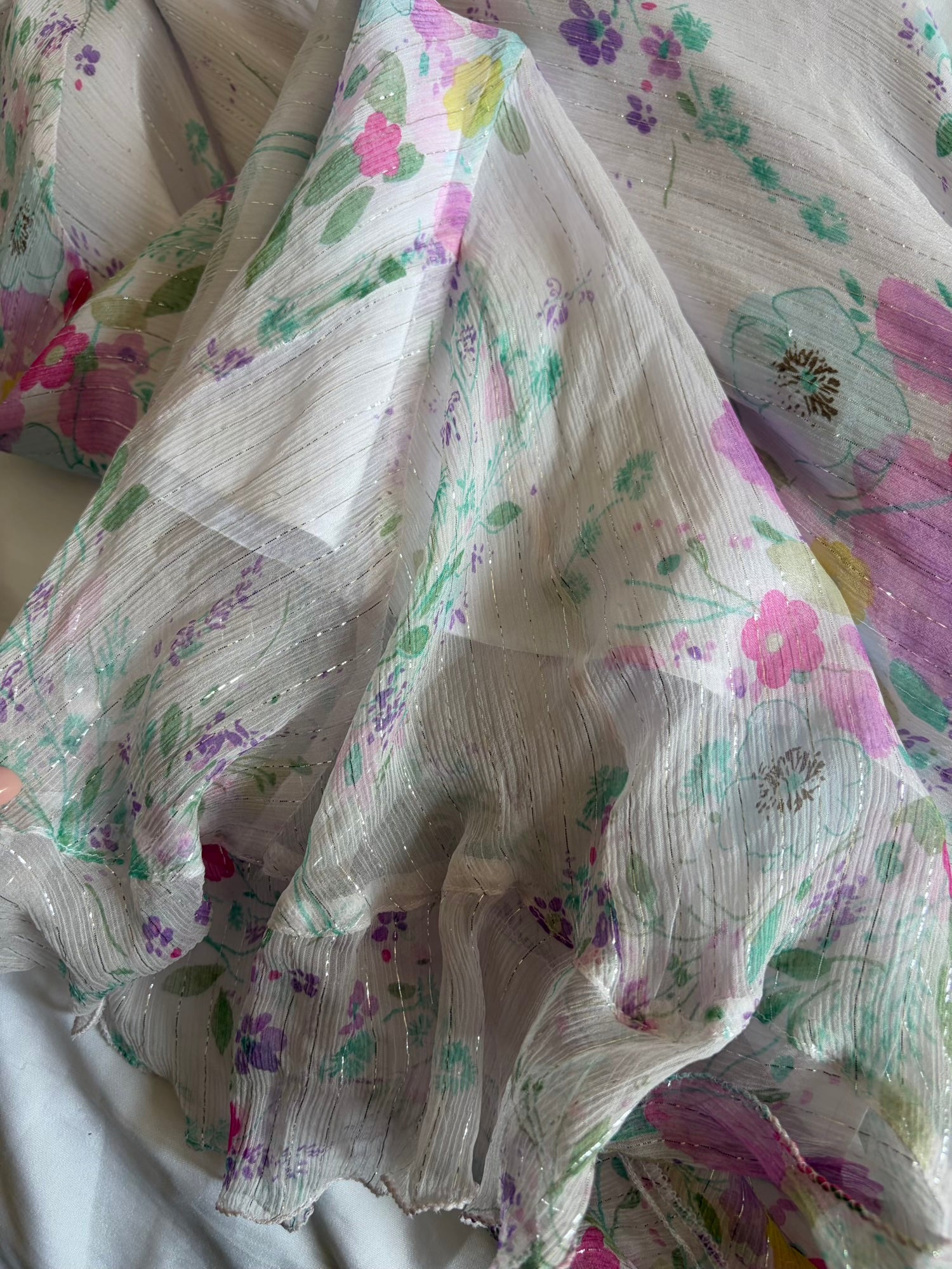 Vintage Y2K Rare Silk Asymmetrical Hem Midi Dress with Floral Detail and Sparkly Silver Detail