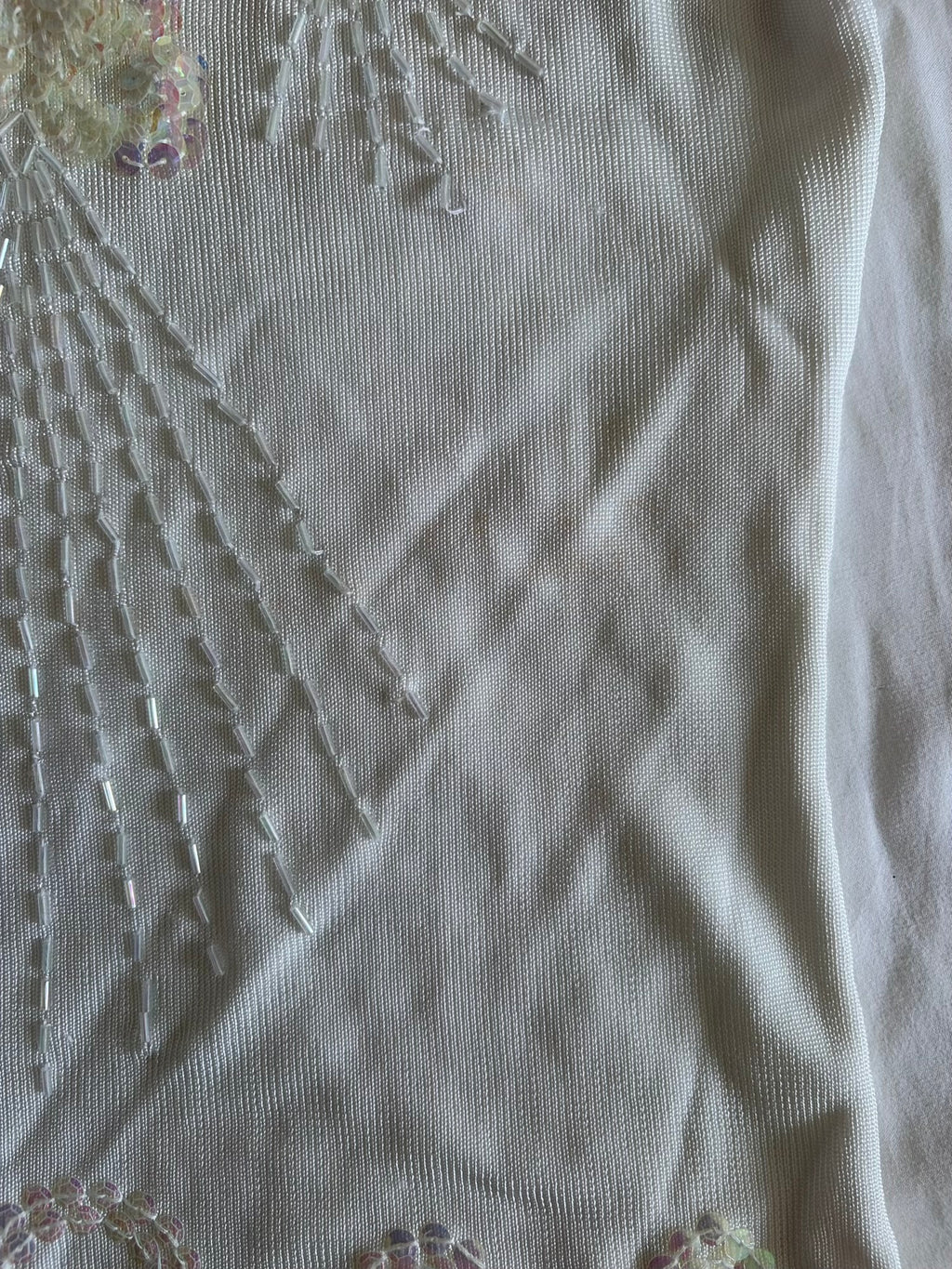 Vintage Y2K Cream Knit Halterneck Cami with Heavy Beading and Iridescent Sequins