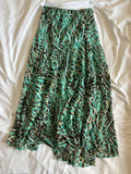 Vintage 1990s Turquoise Leopard Mermaid Hem Skirt with Champagne Contrast