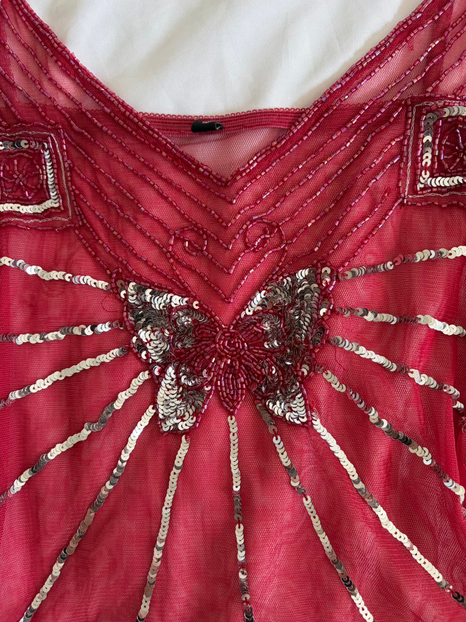 Vintage Y2K Raspberry Pink Mesh Butterfly Sequin Cami