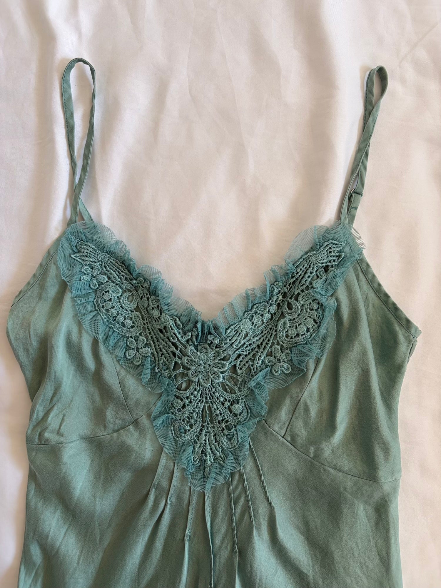 Vintage Y2K Muted Turquoise Cami with Applique and Lace