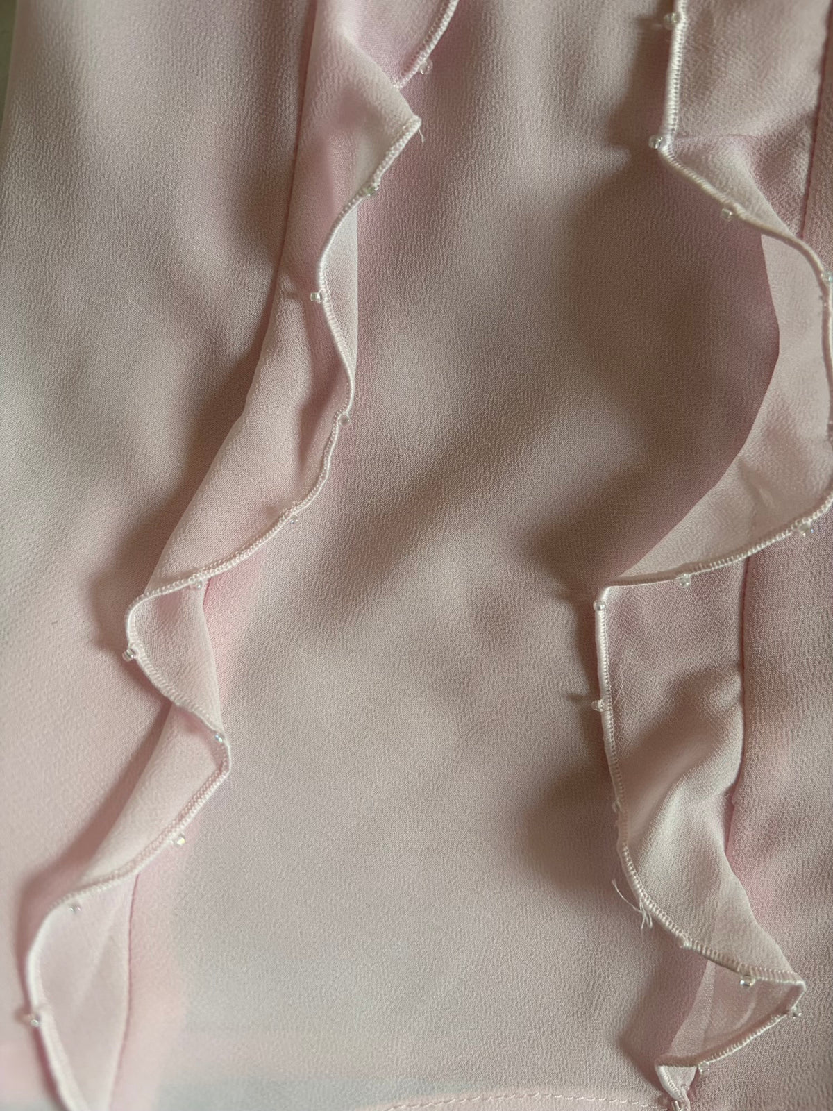 Vintage 1990s Baby Pink Semi Sheer Cami with Beads and Ruffle Detail