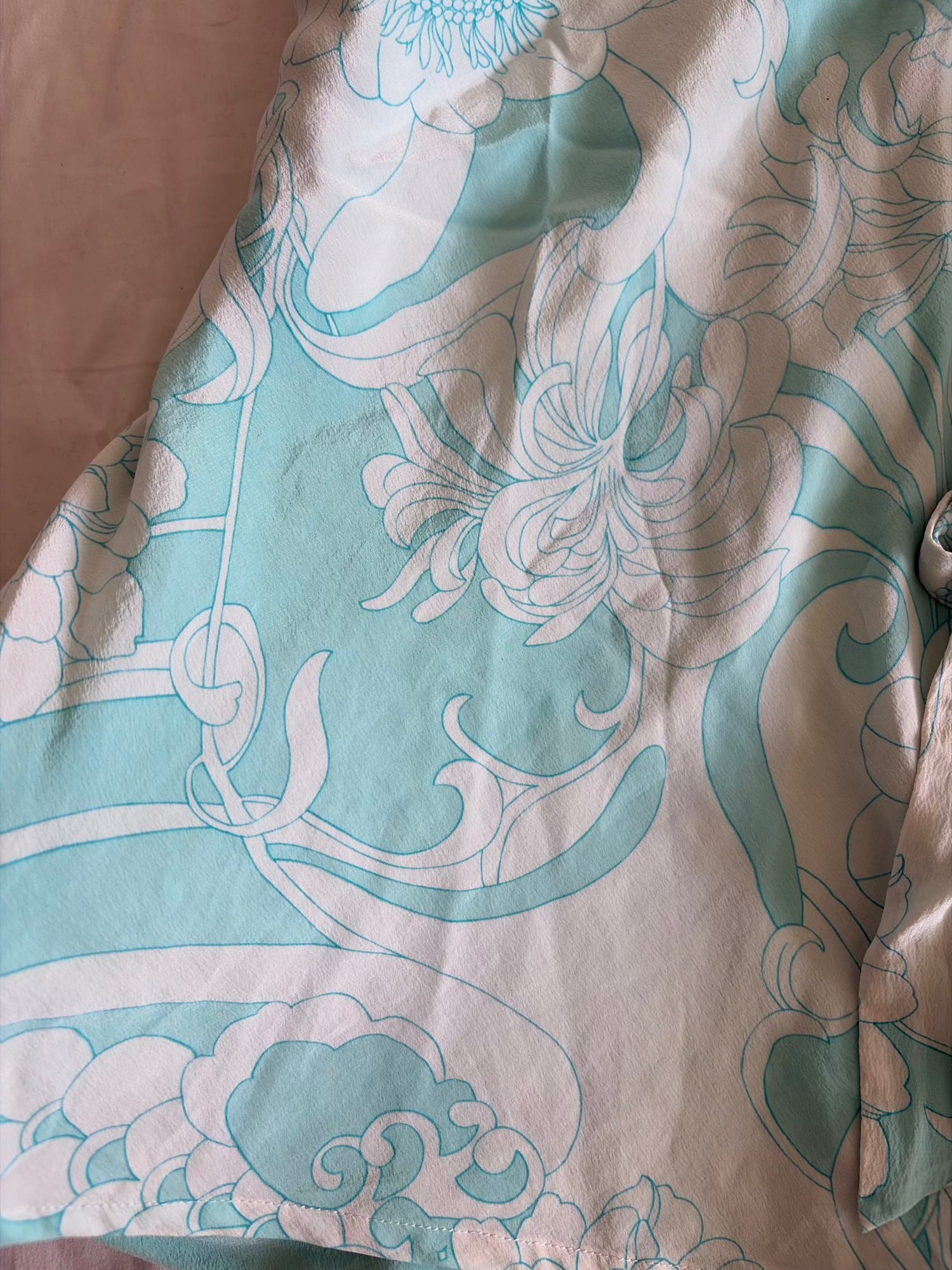 Vintage Y2K Turquoise and White Silk Floral Cami with Double Hem