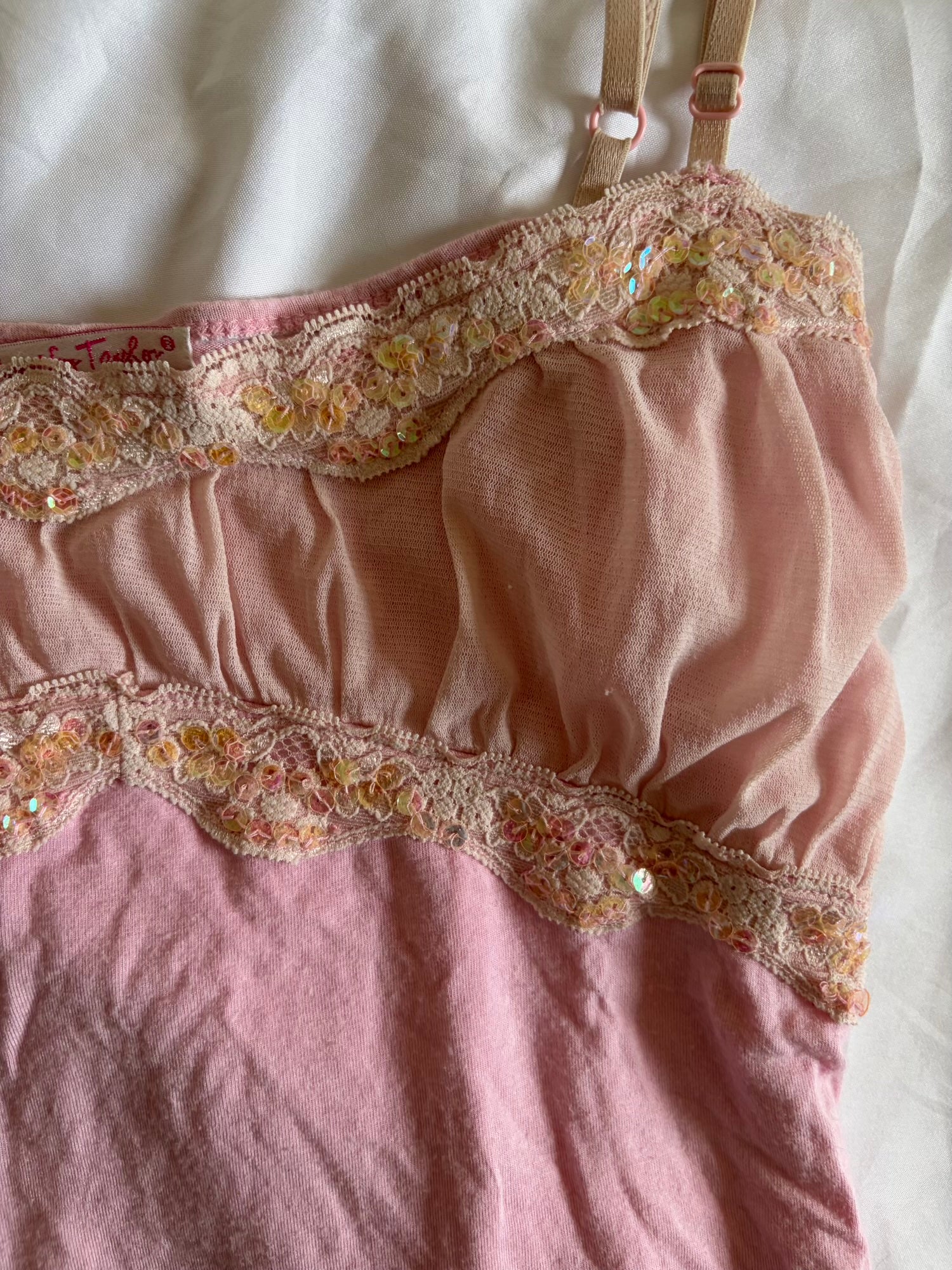 Vintage Y2K Baby Pink Cami with Holographic Sequins