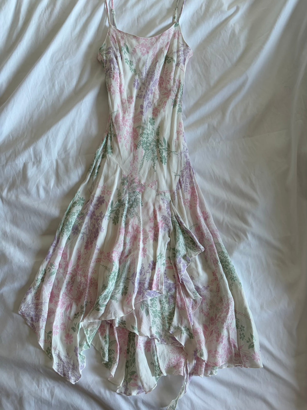 Vintage Y2K white floral asymmetrical hem fairy dress with pastel florals