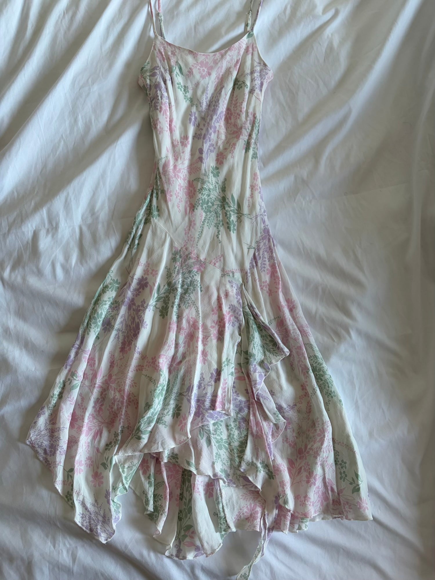 Vintage Y2K white floral asymmetrical hem fairy dress with pastel florals