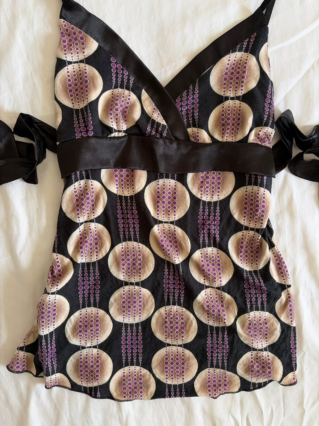 Vintage 1990s Italian Tie Back Top with Abstract Print