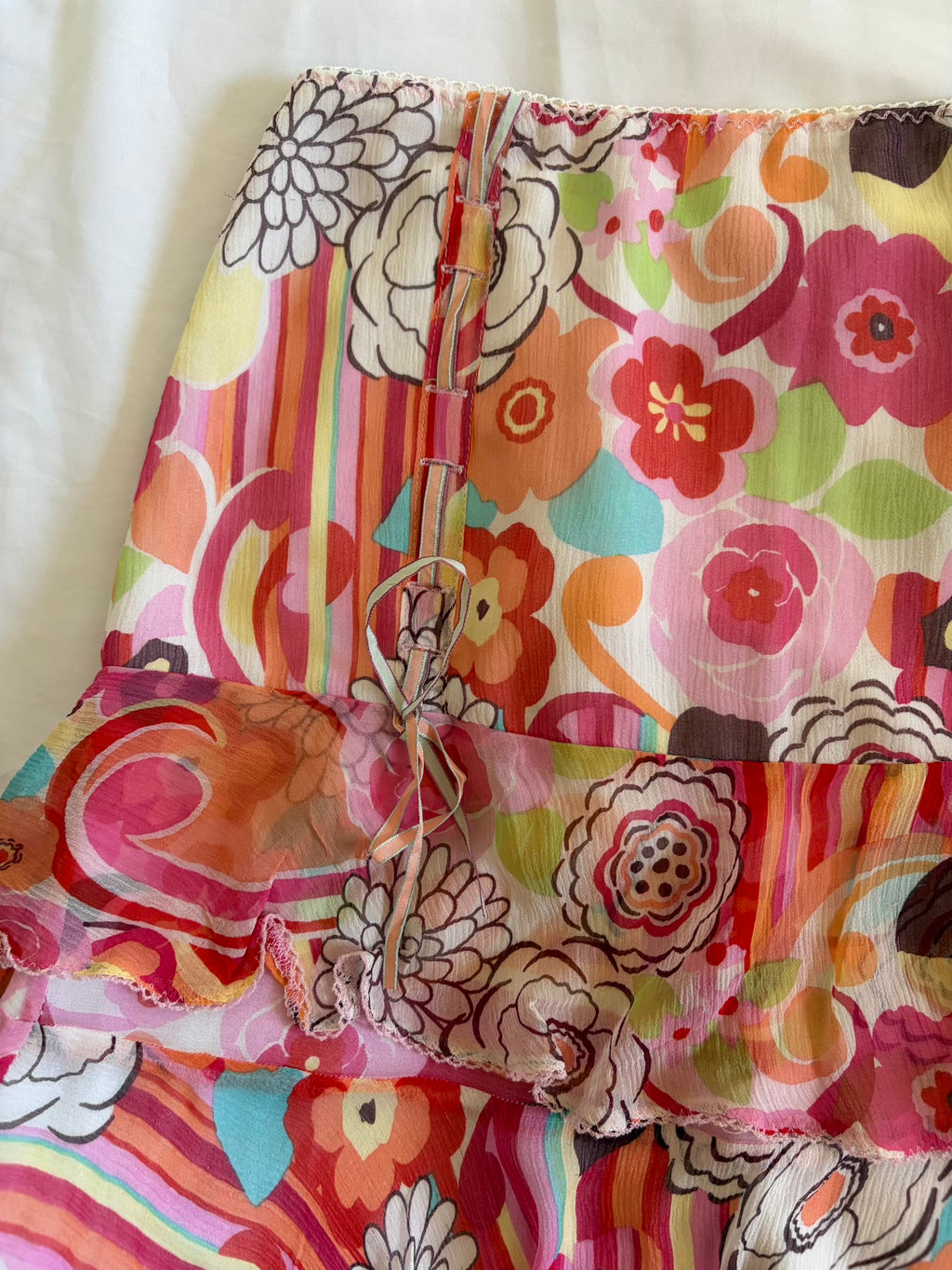 Vintage Y2K Karen Millen Silk Mini Skirt with Lace Up Ribbon Detail