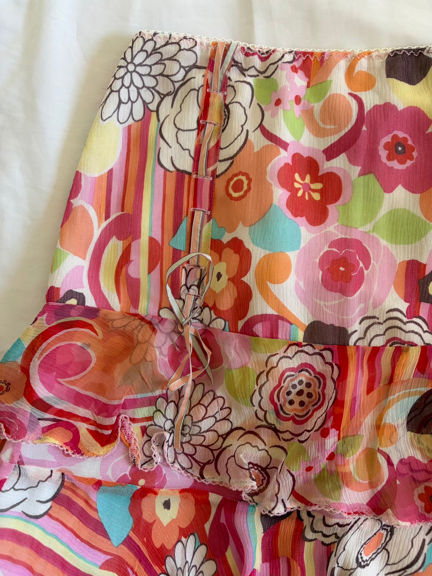 Vintage Y2K Karen Millen Silk Mini Skirt with Lace Up Ribbon Detail