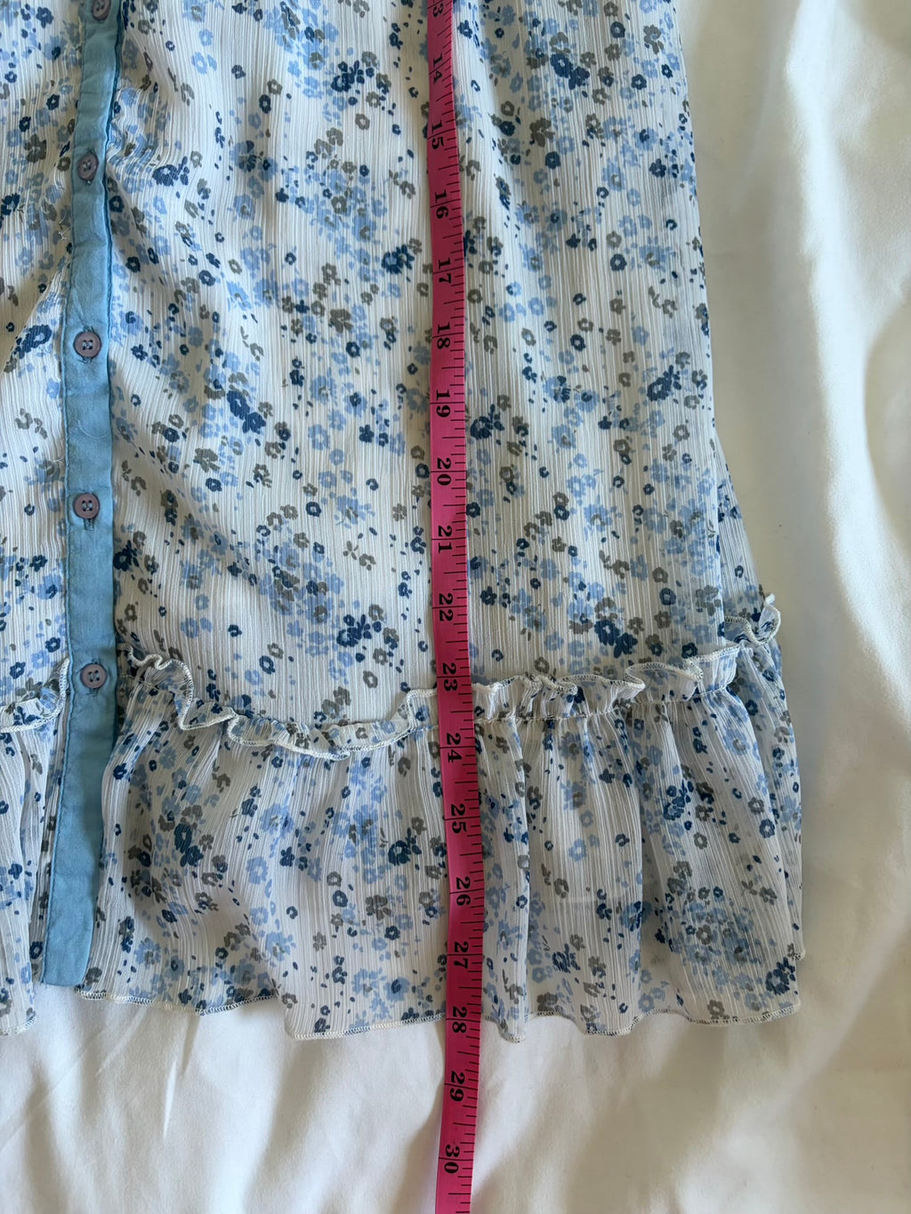 Vintage Y2K blue floral babydoll mini dress with embellishment and ruffle hem
