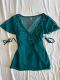 Vintage Y2K Teal Sequin Top with Side Ties and Built-In Cami