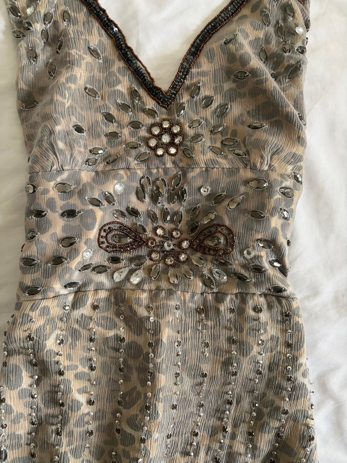 Vintage Aftershock Silk Leopard Bejewelled Halterneck Dress