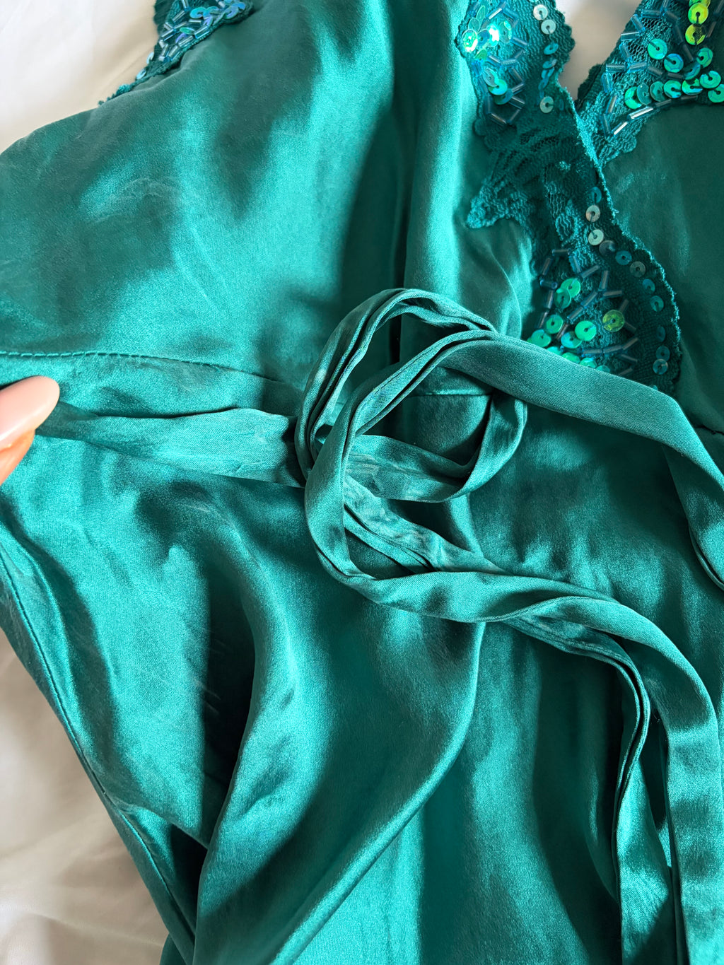 Vintage 1990s Oasis Silk Teal Beaded Mini Slip Dress