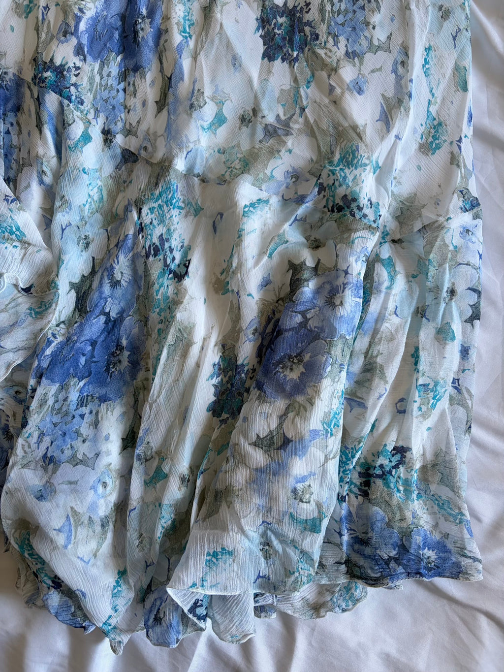 Vintage 1990s Blue and Aqua Paisley and Floral Asymmetrical Hem Fairy Skirt