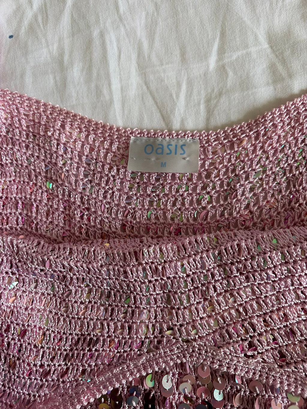 Vintage Y2K Pink Crochet Striped Sequin Cami