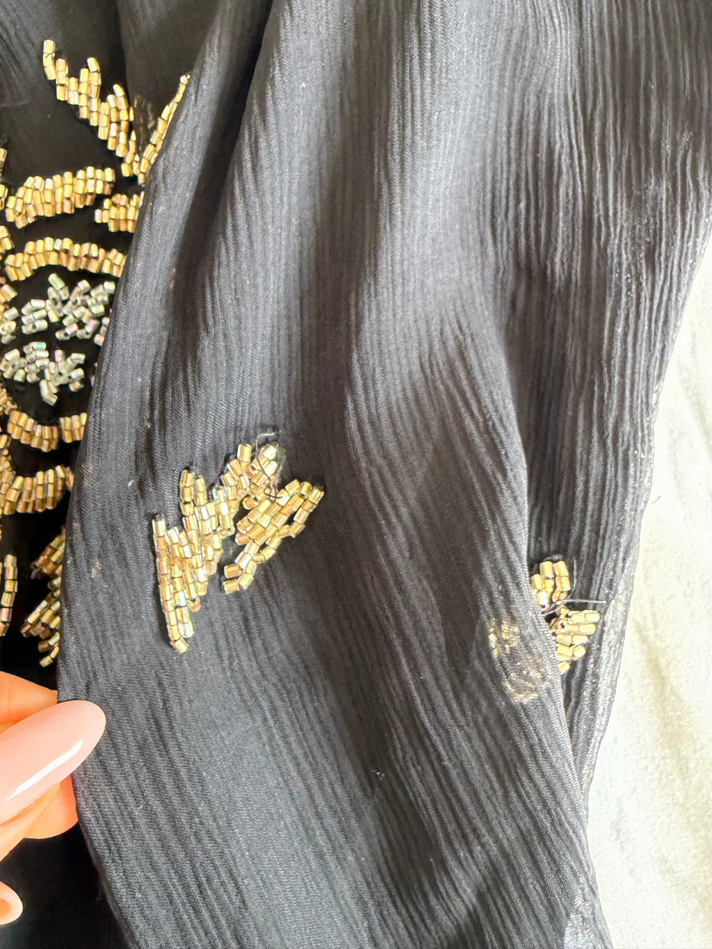 Vintage Y2K Aftershock Silk Black Cami with Gold and Silver Beads and Sequins