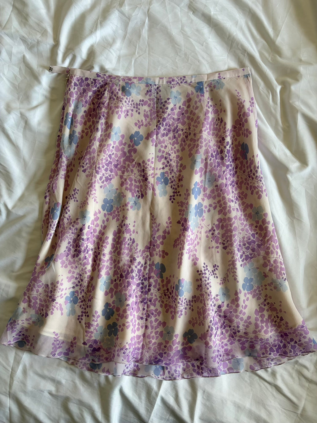 Vintage 1990s Silk Pastel Lilac and Blue Midi Skirt