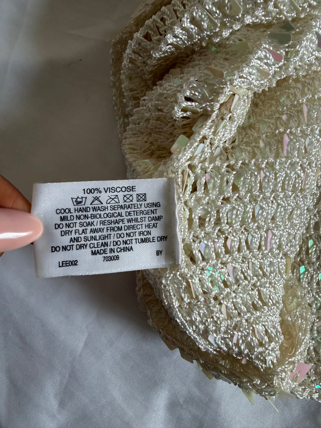 Vintage Y2K Bay Cream Scoop Neck Crochet Iridescent Sequin Cami