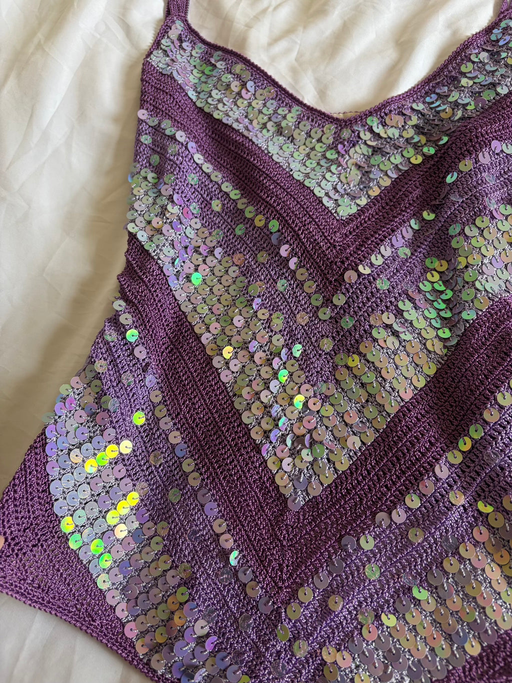 Vintage Y2K Purple and Lilac Sequin Crochet Cami