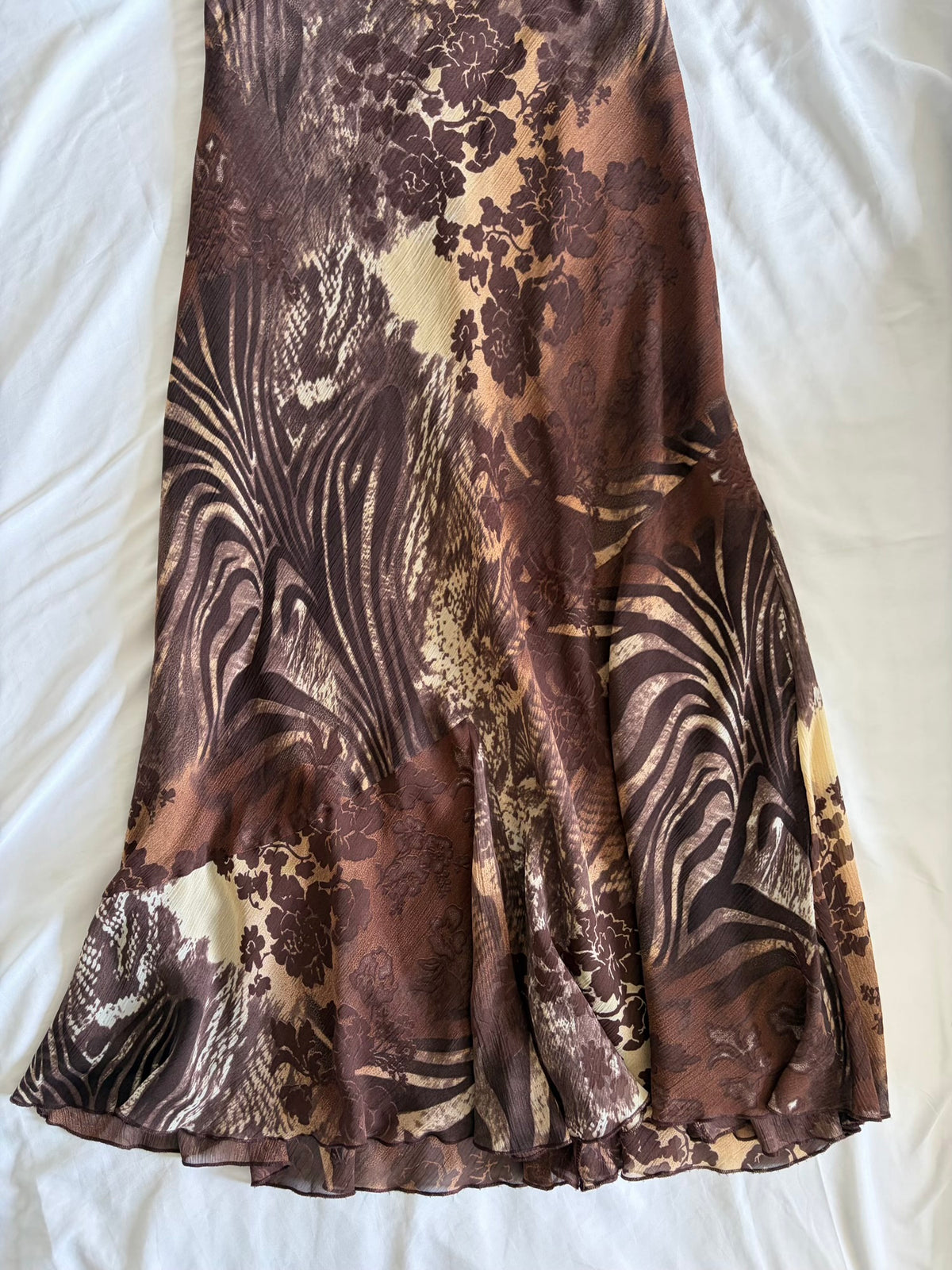 Vintage 1990s Brown Floral and Animal Print Floaty Skirt