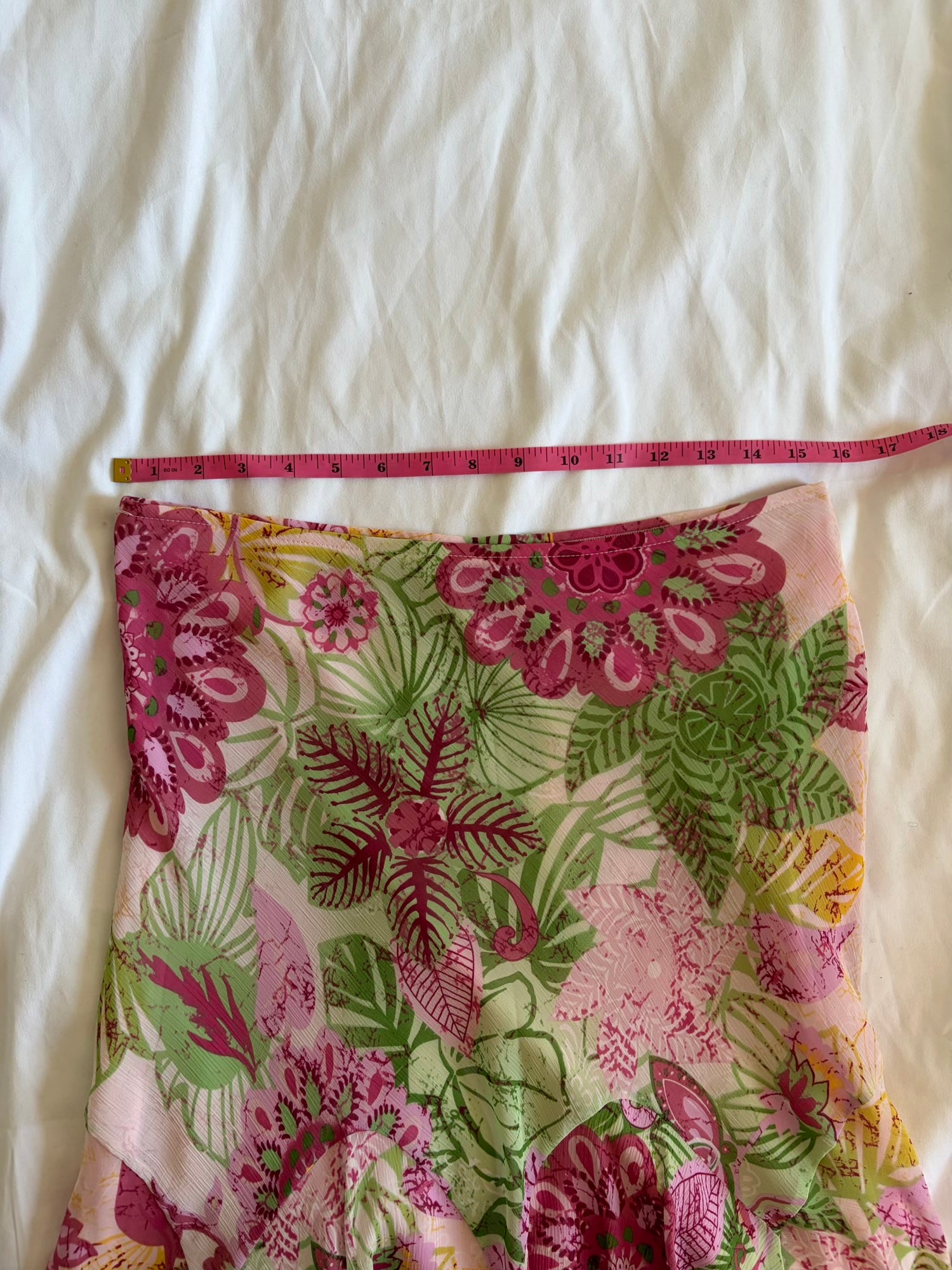 Vintage Y2K floral green and pink mermaid hem midi skirt