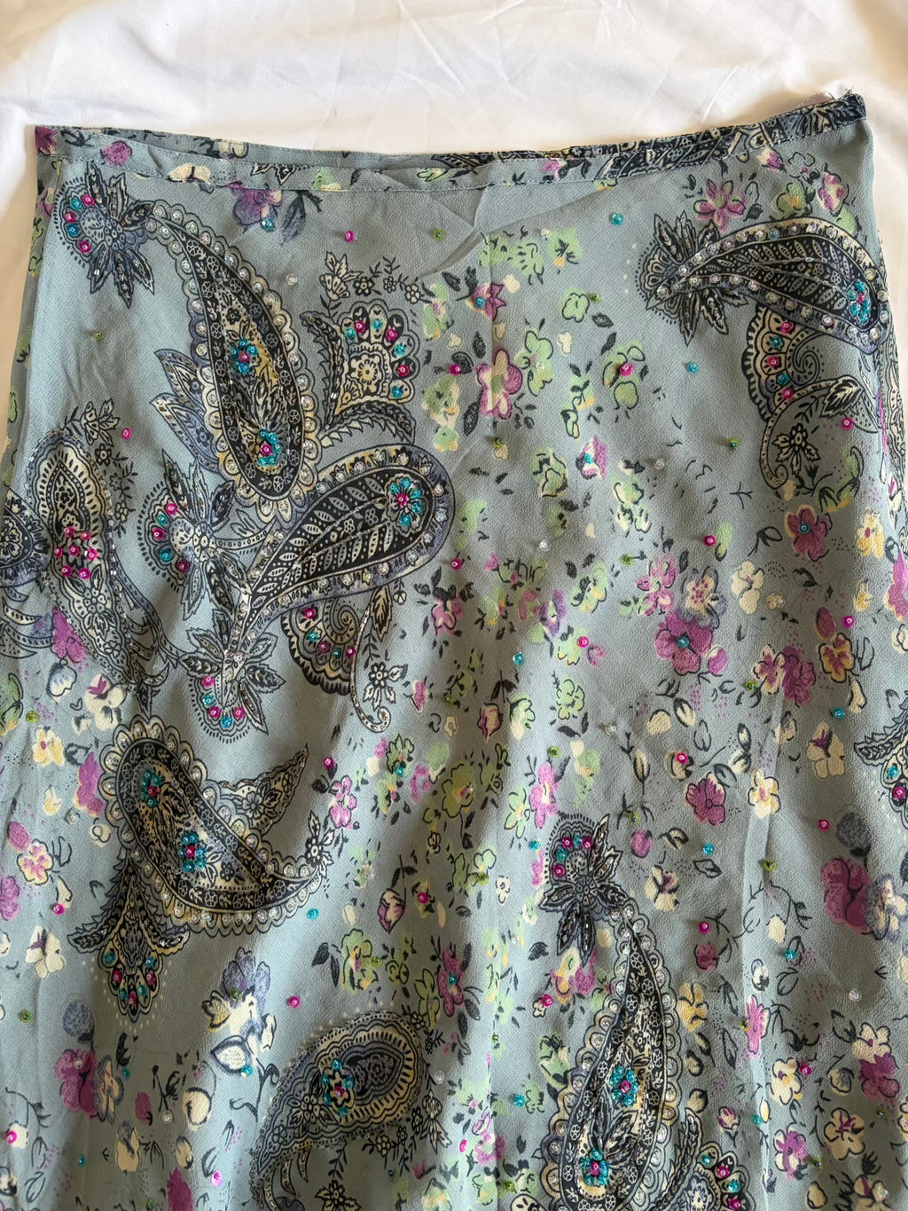Vintage Y2K Grey Paisley Maxi Skirt with Beaded and Sequin Detail BNWT