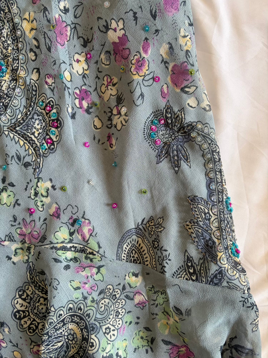 Vintage Y2K Grey Paisley Maxi Skirt with Beaded and Sequin Detail BNWT