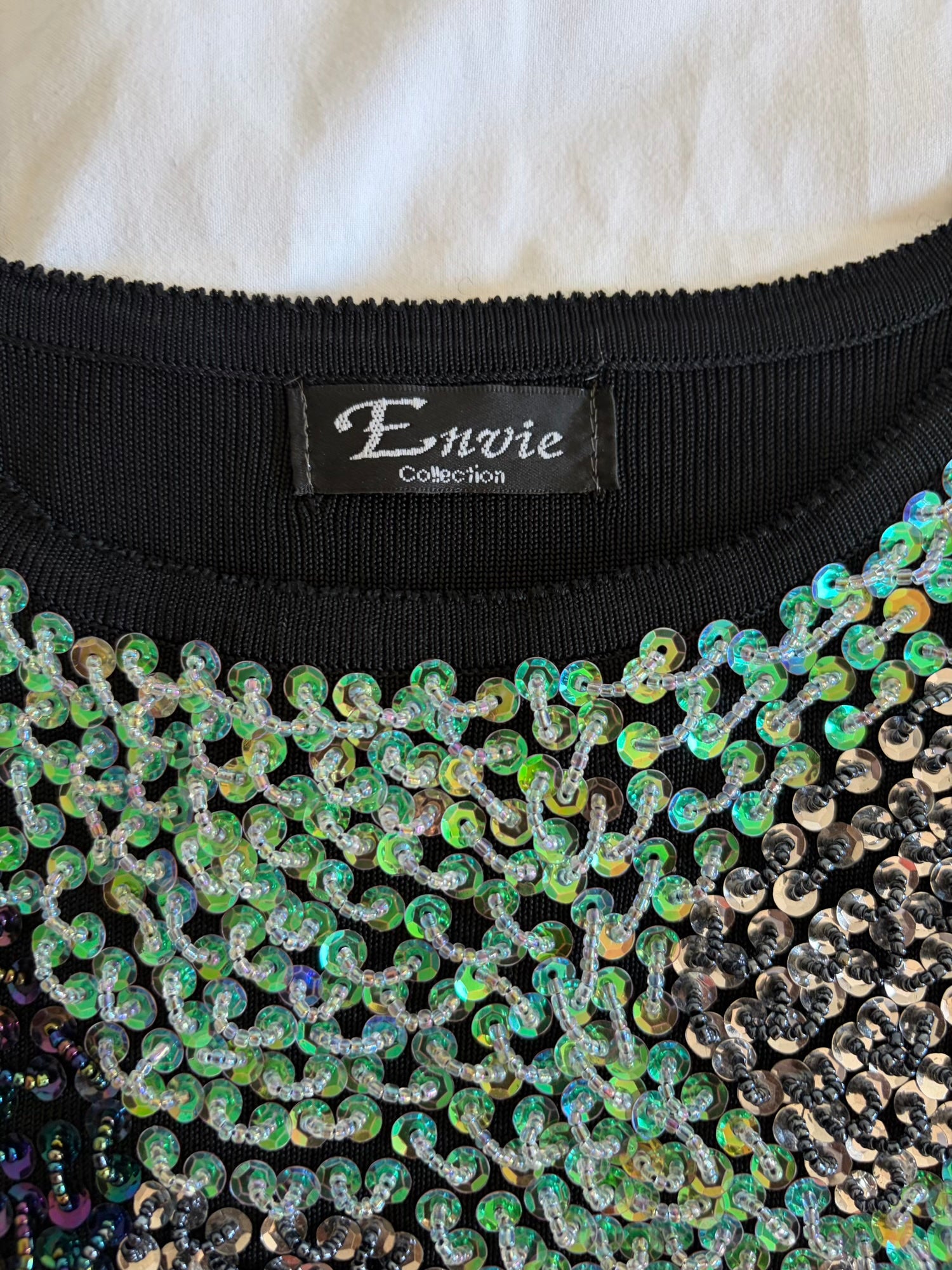 Vintage Y2K heavily embellished tank with contrast seafoam green sequin and beads