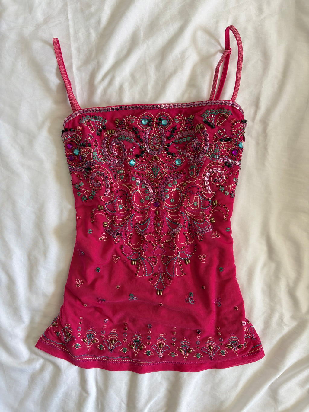 Vintage Y2K Cerise Beaded Heavily Embellished Cami