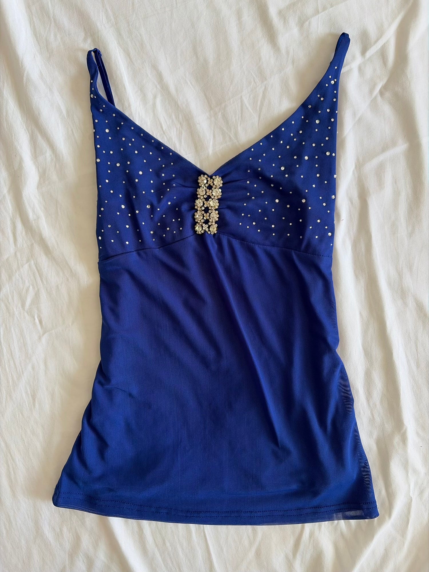 Vintage Y2K Italian Cobalt Blue Mesh Cami with Sparkly Bust