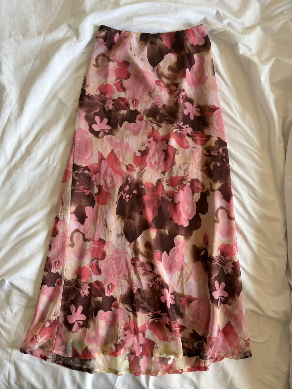 Vintage 1990s Brown and Pink Floral Maxi Fairy Skirt