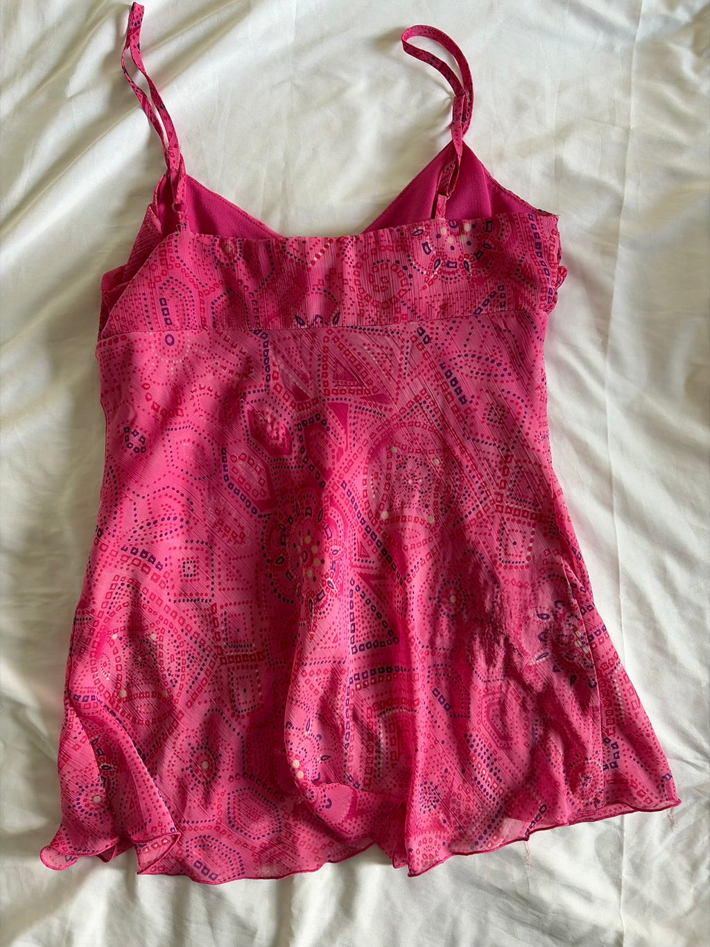 Vintage Y2K Pink Abstract Ruched Bust Cami with Beads