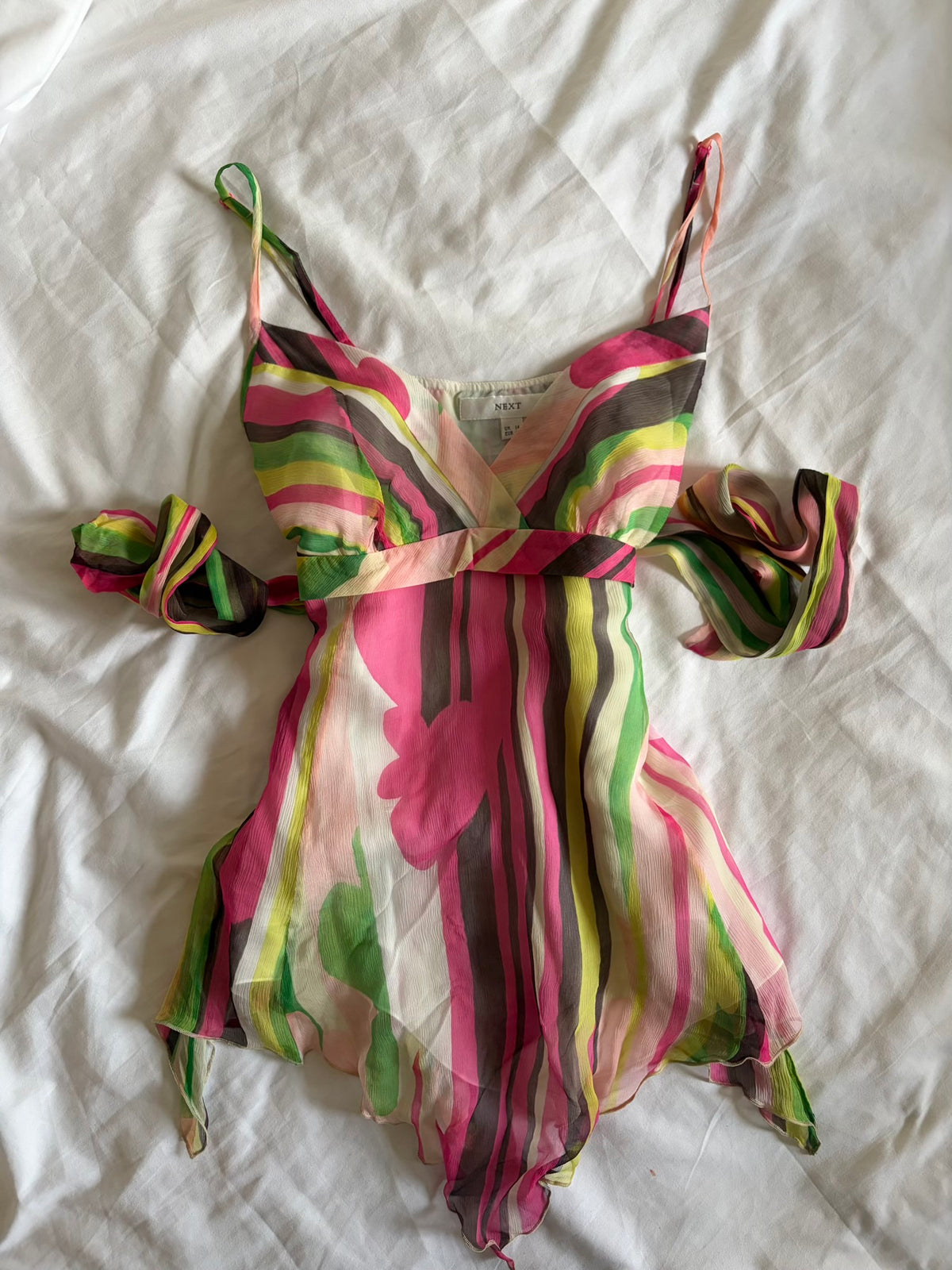 Vintage 2000s Silk Candy Stripe Tie Back Cami with Handkerchief Hem