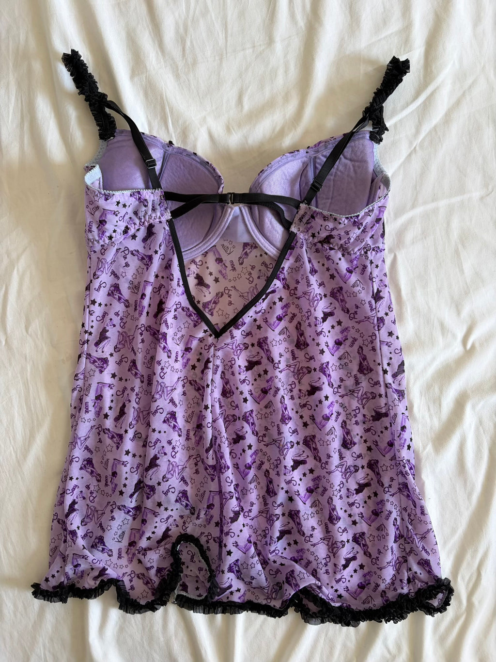 Vintage Y2K Rare Purple Pin Up Graphic Floaty Baby Doll Cami