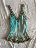 Vintage Y2K Aftershock Silk Ombre Turquoise Sequin and Beaded Top