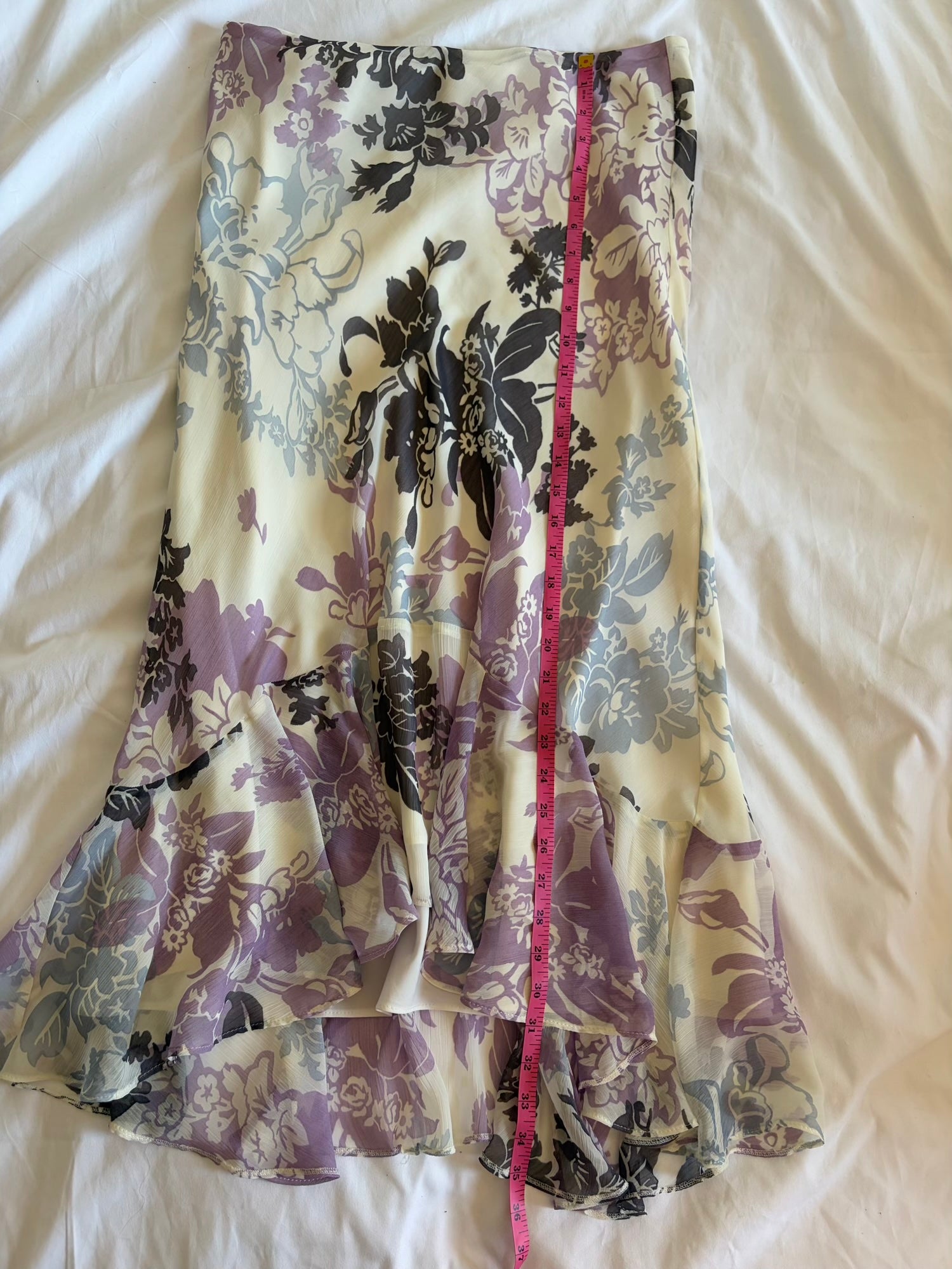 Vintage Y2K cream blue and purple floral floaty midi skirt