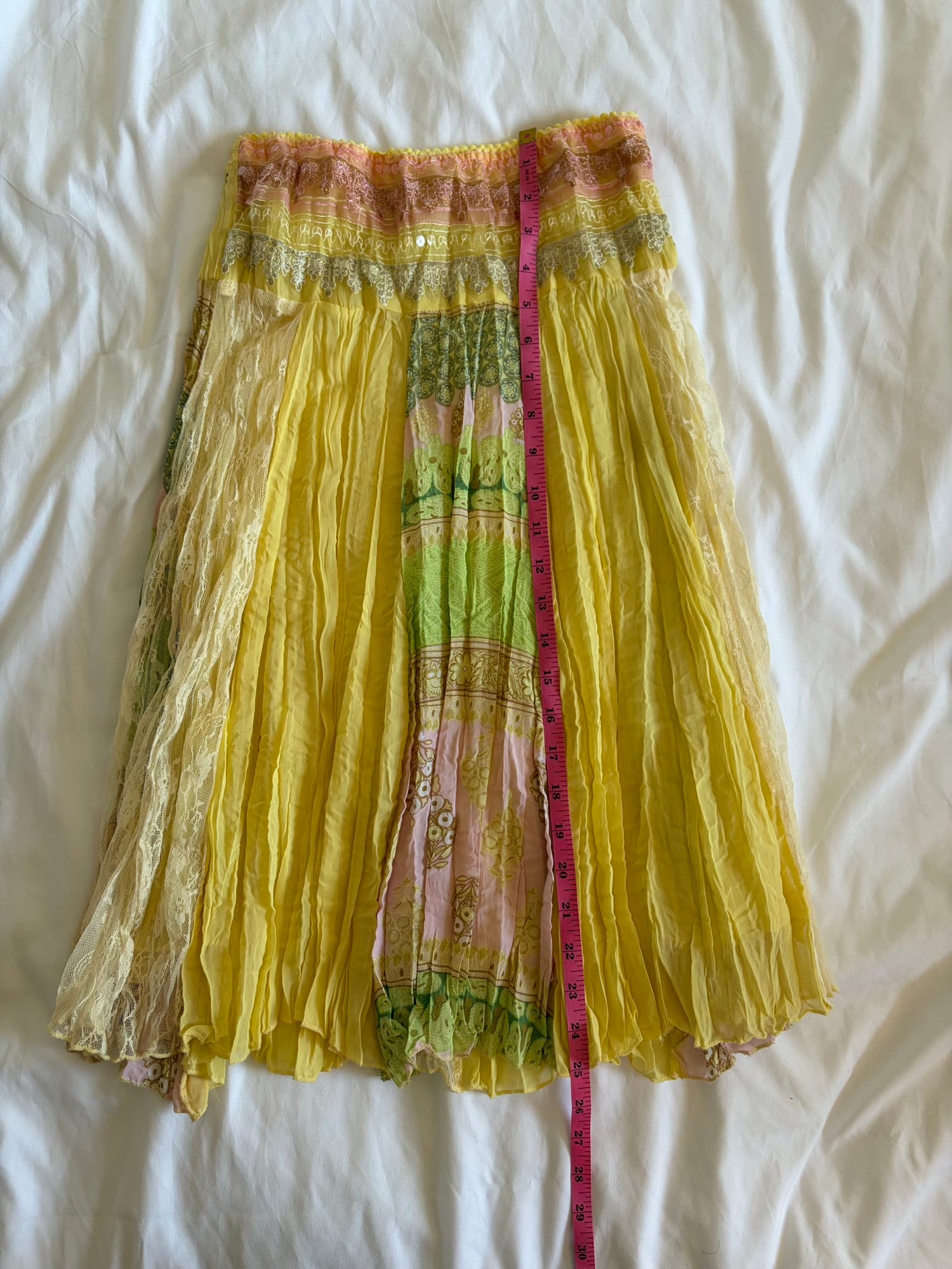 Vintage Y2K rare yellow fairy patchwork style midi skirt with sequins