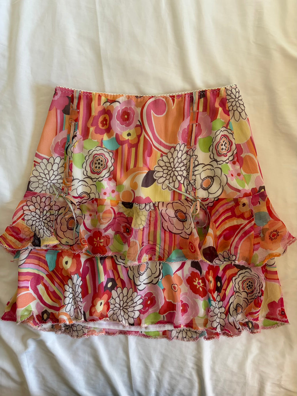 Vintage Y2K Karen Millen Silk Mini Skirt with Lace Up Ribbon Detail