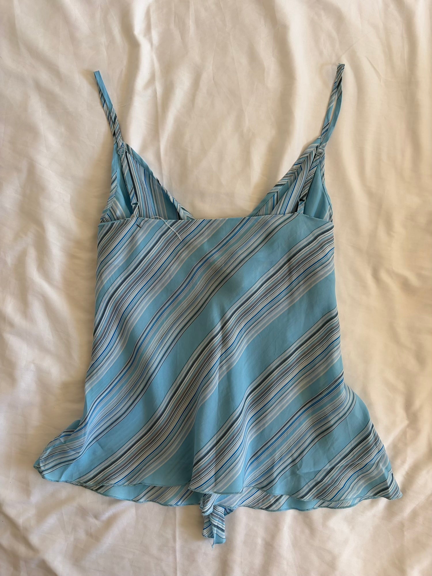Vintage 1990s Blue Pinstripe Cami with Ruffle Detail