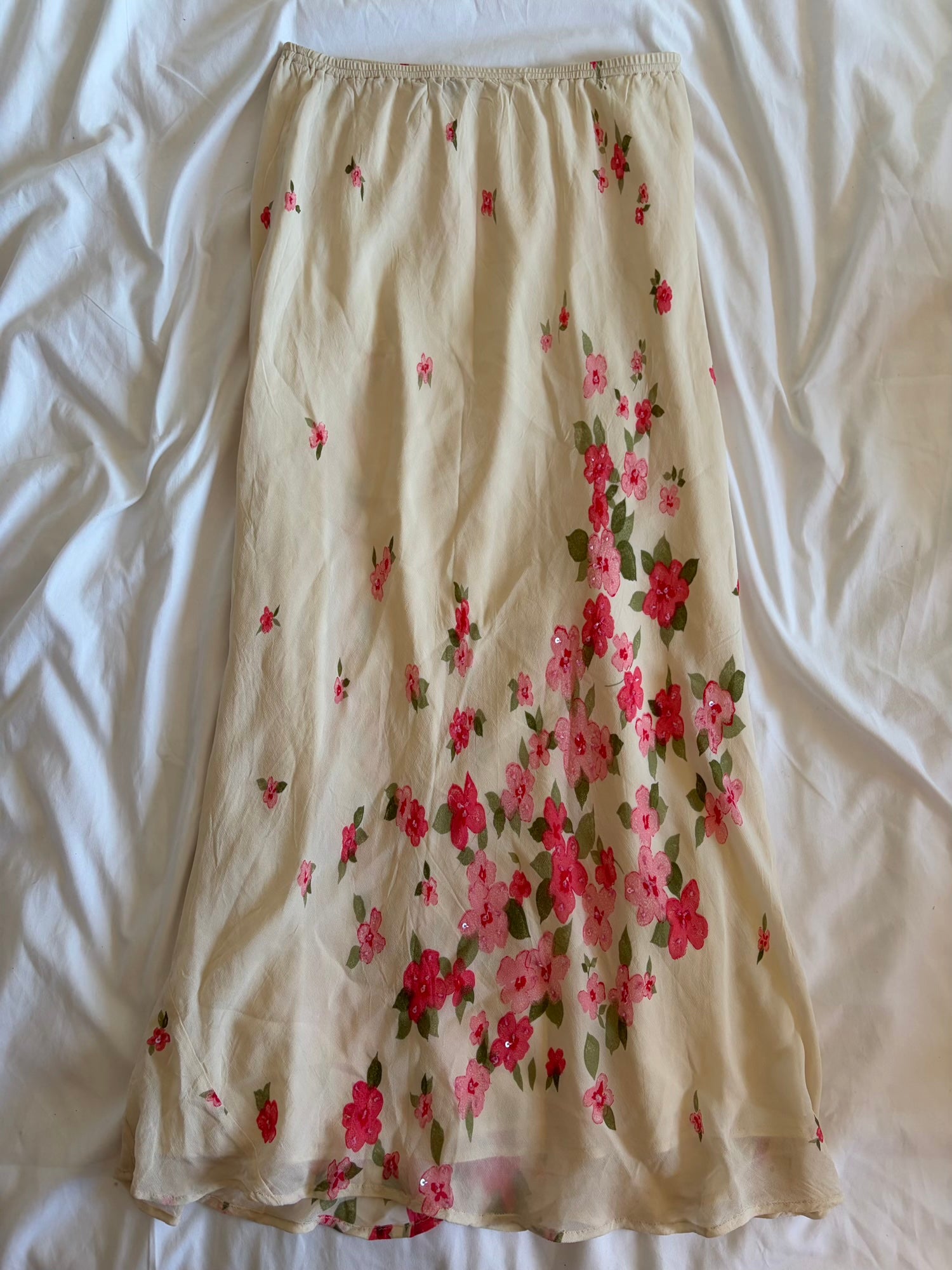Vintage Y2K Italian maxi skirt with pink floral detail and beads