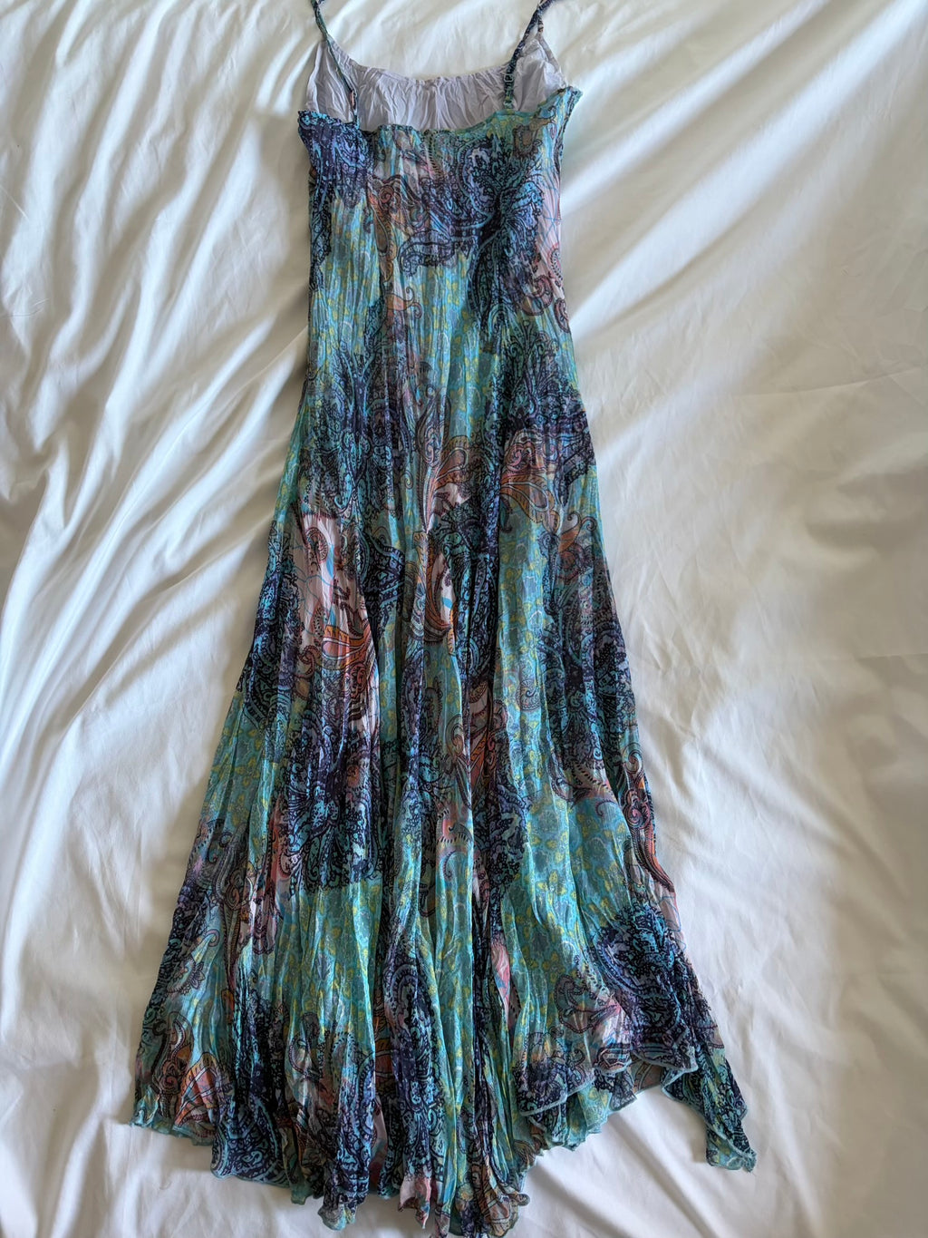 Vintage Y2K blue patchwork style whimsy paisley midi fairy floaty dress