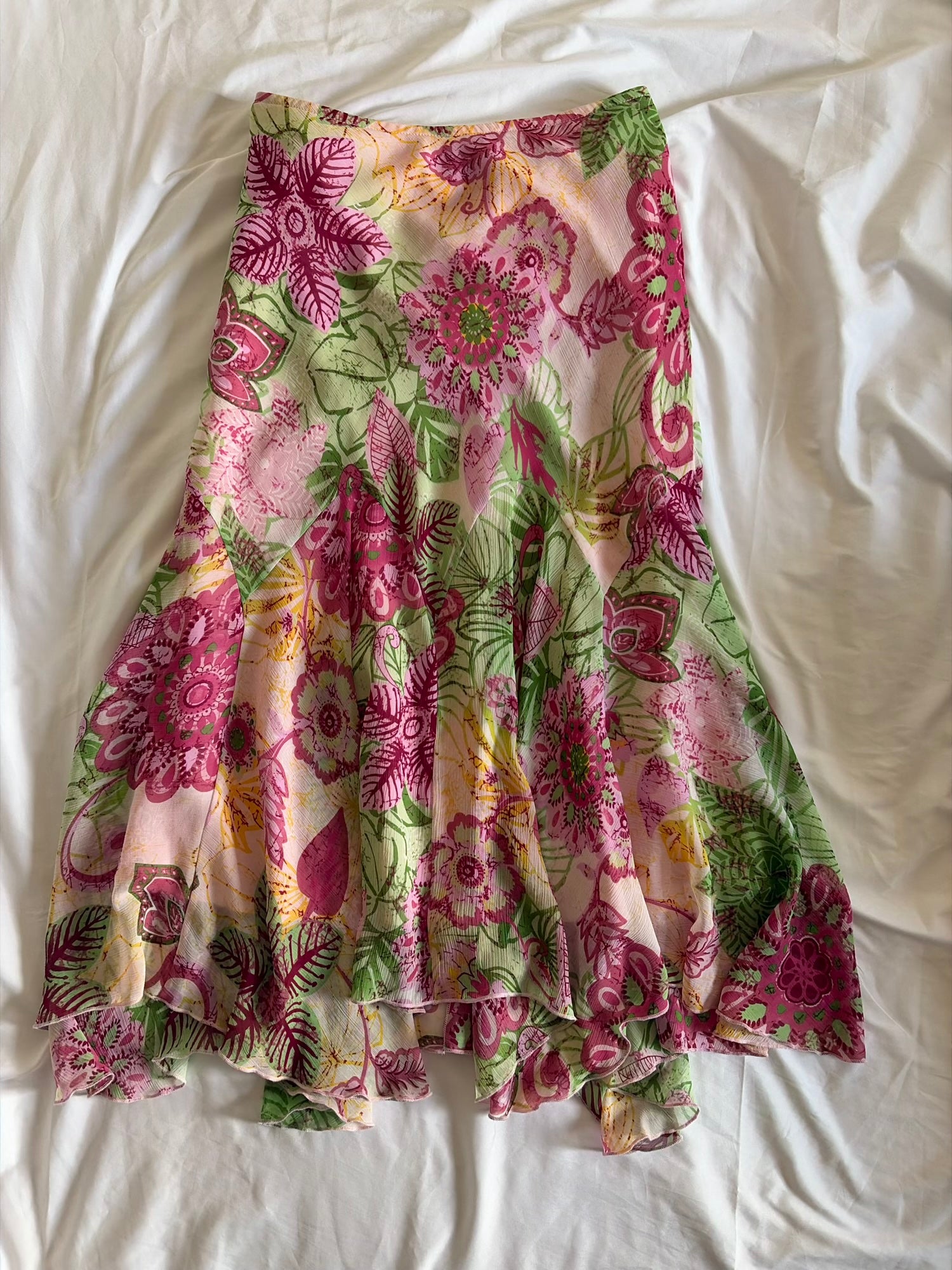 Vintage Y2K Pink and Green Floral Mermaid Hem Skirt