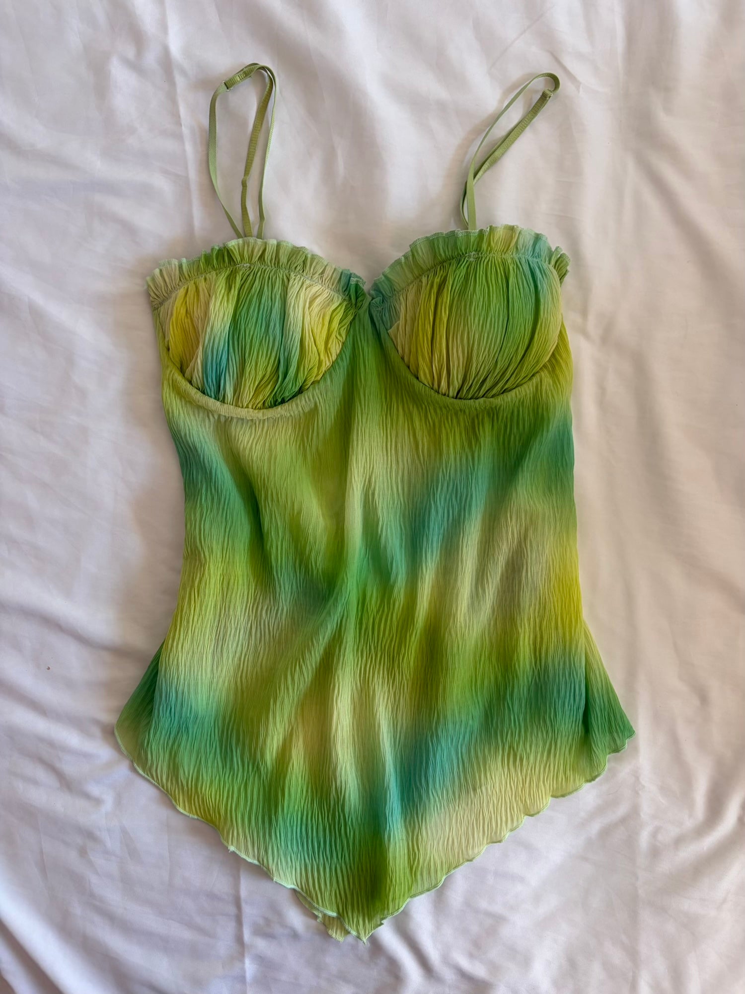 Vintage Y2K Teal Green and Turquoise Ombre Asymmetrical Hem Cami