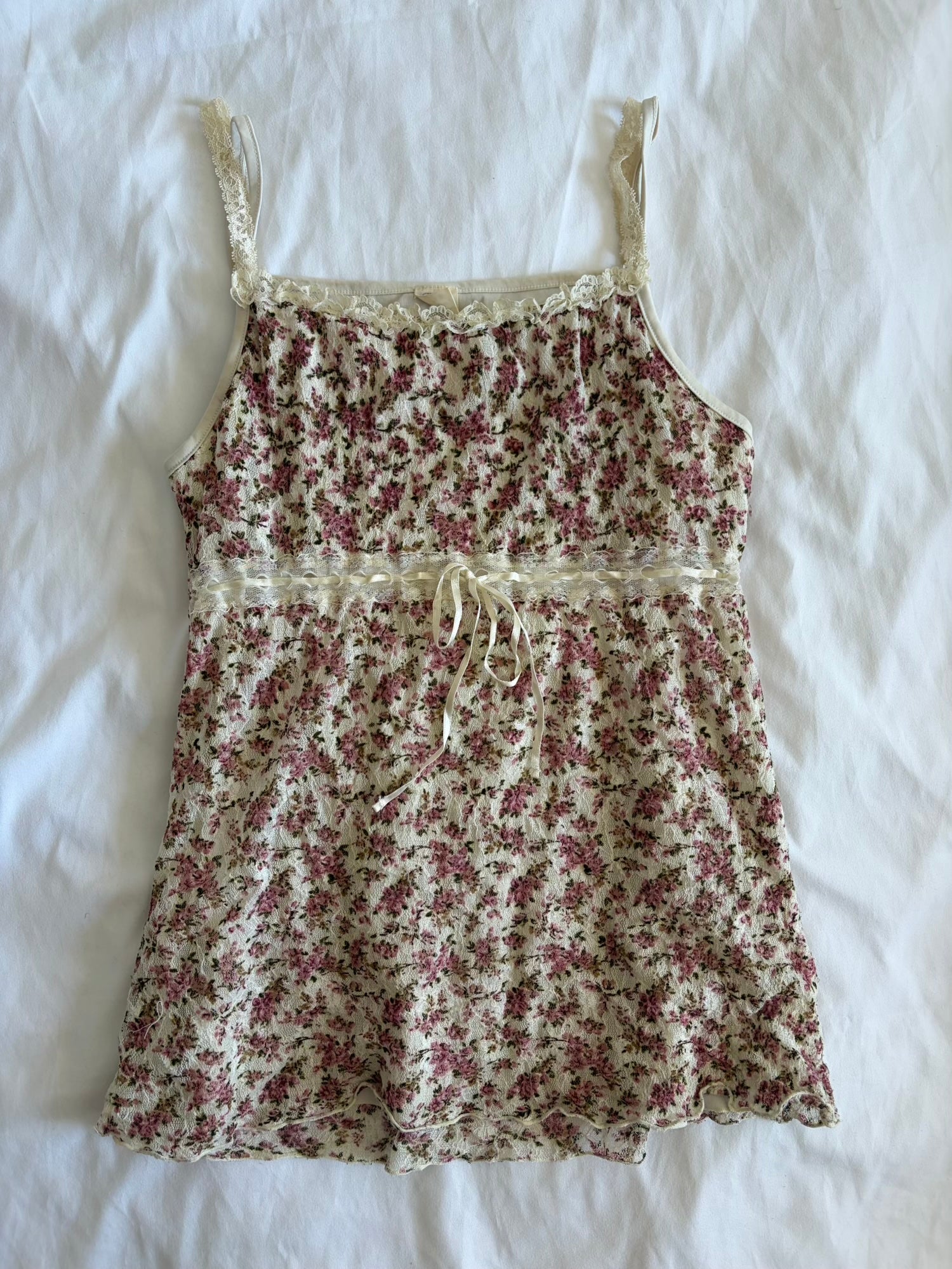 Vintage Y2K Japanese floral coquette cami with ribbon underbust detail